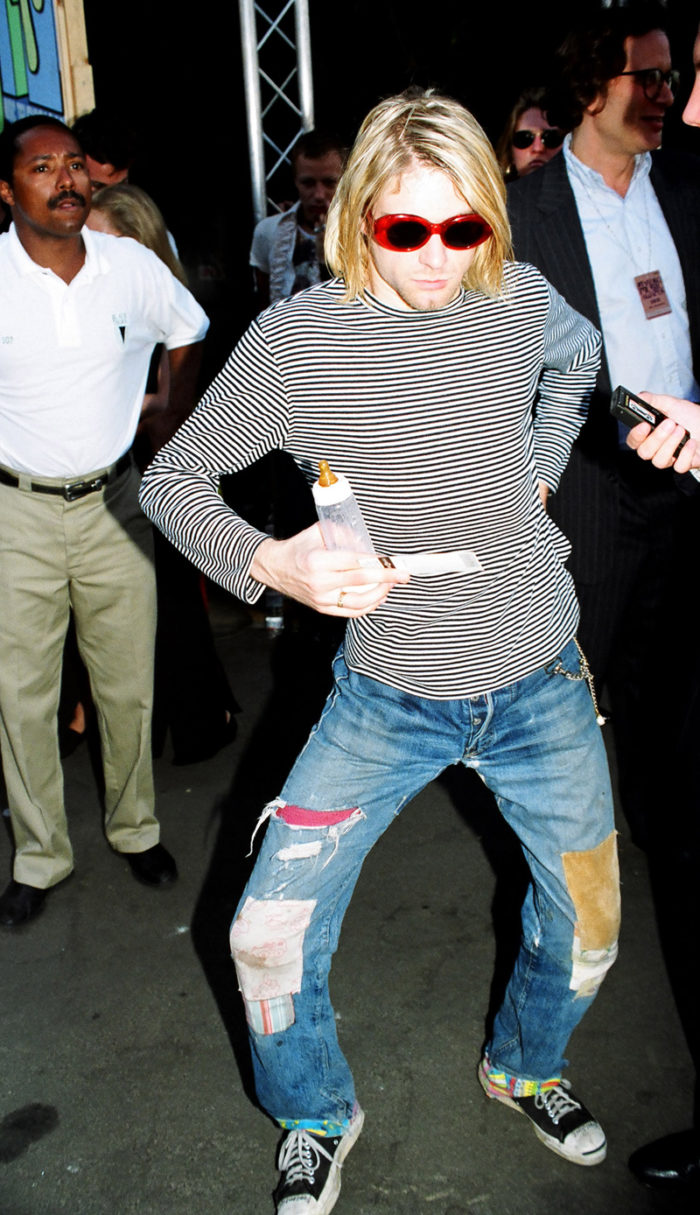 Kurt Cobain of Nirvana at the 1993 MTV Video Music Awards at  in Los Angeles, California.   (Photo by Jeff Kravitz/FilmMagic)