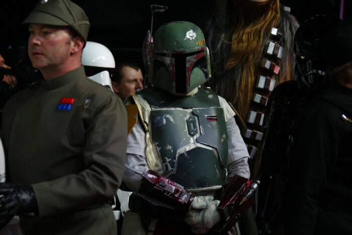 An actor dressed as Boba Fett arrives at the European premiere of the film 'Star Wars: The Force Awakens ' in London, Wednesday, Dec. 16, 2015. (Photo by Joel Ryan/Invision/AP)